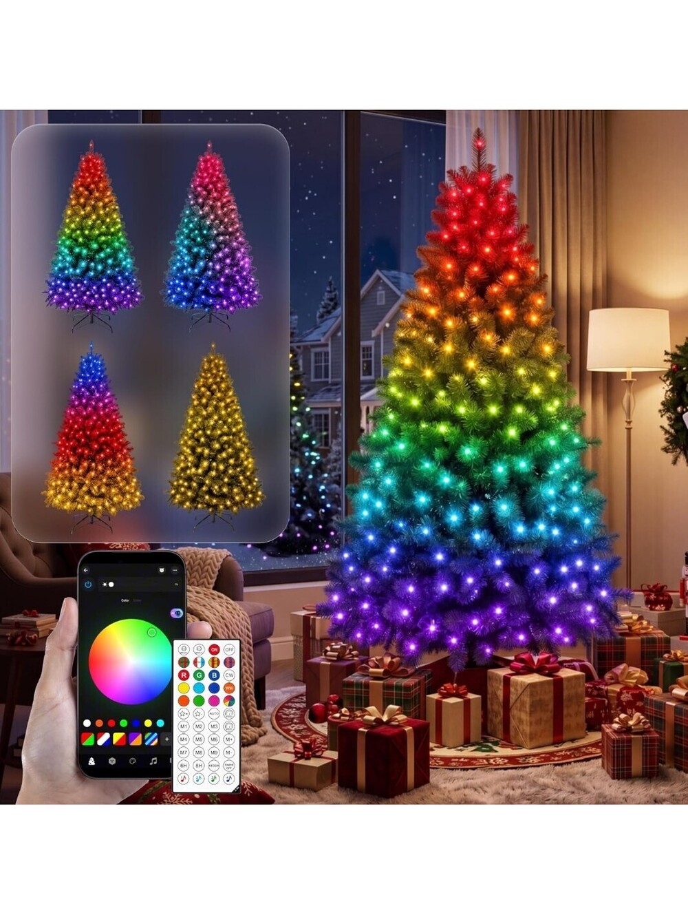 6FT Prelit Artificial Christmas Tree with 300 RGB Lights, App & Remote